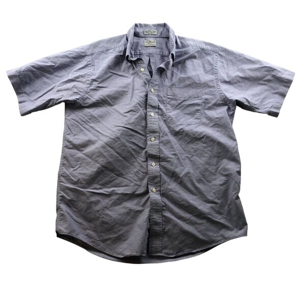 L.L.Bean Mens Dress Shirt Large 16 Neck Cotton Short Sleeve Classic Purple - Picture 1 of 12